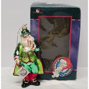 Kurt Adler World of Santas Irish Santa Green Glass Vintage Christmas Ornament